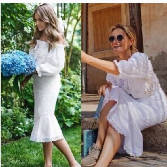 Saloni White Eyelet Grace Off the Shoulder Midi Dress NWT - Picture 6 of 10